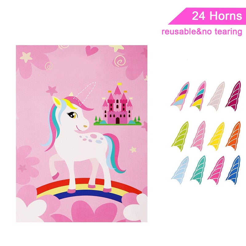 T-Antrix Pin The Horn on The Unicorn Game -Unicorn Party Game for Girls with 21'' x 28'' Poster, Reusable Horn Stickers Party Supplies for Kids Girls Birthday Party Favor Sets - Image 5